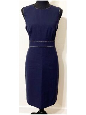 Ann Taylor Navy Blue Sheath Dress with Contrast Piping Business Office Career